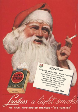 Poster showing Father Christmas with a cigarette in his hand next to a letter that says how great smoking is.